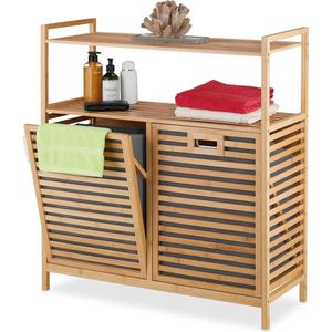 Wasmand - 2 vakken - kantelbare wasboxen - 40 liter per vak - bamboe en stof - natuurlijke uitstraling Wasmand 3.0