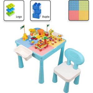 Decopatent® - Kindertafel - Speeltafel met 1 Stoel & bouwplaat (Voor Lego® & Duplo® blokken) Bouwtafel - Watertafel - Boekenhouder