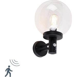 QAZQA sfera - Moderne Wandlamp met Bewegingsmelder | Bewegingssensor | sensor voor buiten - 1 lichts - D 270 mm - Zwart - Buitenverlichting