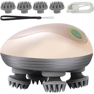 Scalp massager-Hoofdmassage Apparaat - Waterdicht - Handheld draadloze slimme hoofdhuidmassager-Hoofdmassageapparaat voor volledige lichaamsmassage-Golden-Inclusief 4 extra massagekoppen