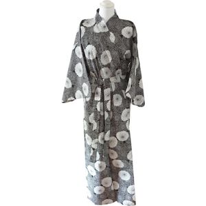 ORIGINELE JAPANSE YUKATA MET CHRYSANTEN DESSIN (ZWART) (KATOEN) (MAAT ZIE PRODUCTBESCHRIJVING !)