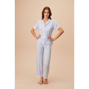 Suwen- Viscose Dames Pyjama- Luxe Pyjamaset- Blauw Maat S