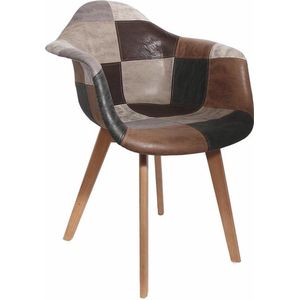 Home Deco - Patchwork stoel met armleuningen - grijs - taupe