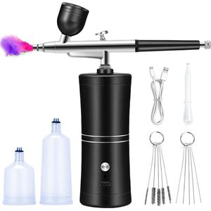 Airbrush-set met compressor, airbrush-kit, airbrush-kit met compressor, draagbare USB-oplaadbare dubbele actie voor nagels, airbrush-set, airbrush-kleurset, modelkleuring, nagelkunst, tatoeages