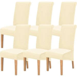 Fluwelen eetkamerstoelhoezen, stretch stoelhoes set van 6, wasbare afneembare hoge rugleuning stoelbeschermhoezen, spandex slipcovers voor banket, eetkamer, restaurant (beige)