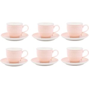 Kop en Schotel - Set van 6 stuks - GreenGate Alice lichtroze 225 ml - Porselein - Kop & Schotel - Theeservies, Koffieservies, Theekoppen, Koffiekoppen, Cappuccino