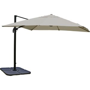 Zweefparasol MCW-A96, 3,5x3,5m (Ø4,95m) polyester/aluminium 25kg ~ creme-grijs met standaard