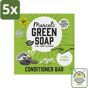 5 x Marcel's Green Soap - Conditioner Bar - Tonka & Muguet - Krachtige werking - 60 gr - Grootverpakking - Conditioner Bar - Haarverzorging - Sheaboter - Kokosolie - Sulfaatvrij
