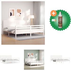 vidaXL-Bedframe-met-hoofdbord-massief-hout-wit-200x200-cm - Bed - Inclusief Houtreiniger en verfrisser