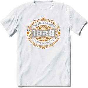 1929 The One And Only T-Shirt | Goud - Zilver | Grappig Verjaardag En Feest Cadeau | Dames - Heren | - Wit - 3XL