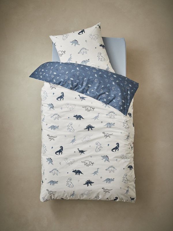 HELLO DINOS - Basics - Dekbedovertrekset - Ecru/Groen - 1 Dekbedovertrek + Kussensloop van Katoen