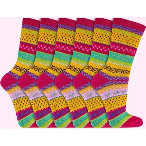 Hygge sokken | Wollen sokken | Dames & Heren | Kleur: Roze | 6 paar