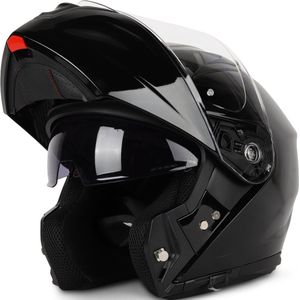 VINZ Valetta Systeemhelm met Zonnevizier | Helm voor Motor Scooter Brommer | Motorhelm Opklapbaar | Pinlock voorbereid vizier - Zwart