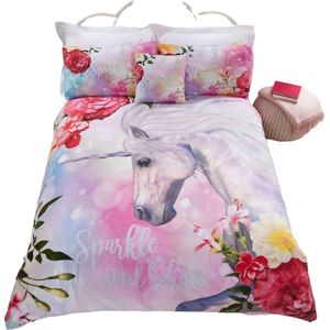 Unicorn dekbedovertrek sparkle and shine - tweepersoons - Eenhoorn dekbed 200 x 200 cm. - multi colour