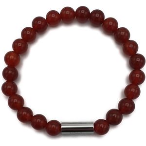 H-Beau - Armband - Edelstenen - Gepolijst - Carneool - 20cm - Natuurstenen - Kralen – 8mm - Rood – Oranje - Heren – Unisex - Handgemaakt – Sterrenbeeld – Horoscoop – Ram – Kreeft – Leeuw - Maagd