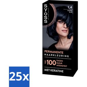 25 x SYOSS - Coloration 1-4 Cosmic Blue - Haarverf - Grijsdekking - Vermindert Haarbreuk - Haarverf - Permanent Haarkleuring - Grijsdekking - Keratine Haarkleuring - Haarverf 1-4 Cosmic Blue