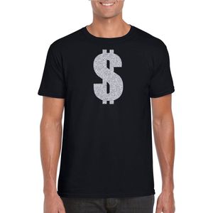 Zilveren dollar / Gangster verkleed t-shirt / kleding - zwart - voor heren - Verkleedkleding / carnaval / outfit / gangsters M