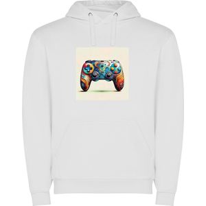 Witte unisex hoodie met “ Kleurrijke Game Controller“ Print Full merk Roly maat 3XL