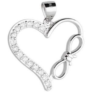 Zilveren Zirkonia Hart Hanger - Zilver Dames Ketting Hanger Hart met Zirkonia - Zilver 925 - Dames Ketting Hanger - Amona Jewelry Zirconia Heart Knot Pendant