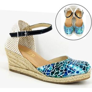 Stravers - Espadrilles met Sleehak Blauw Maat 44 Grote Maten Dames Sandalen