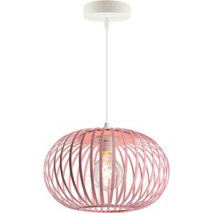 Olucia - LIEVE - Kinderkamer Hanglamp - Roze / Wit - Geschikt voor Babykamer/Kinderkamer/Tienerkamer - Vorm: Rond