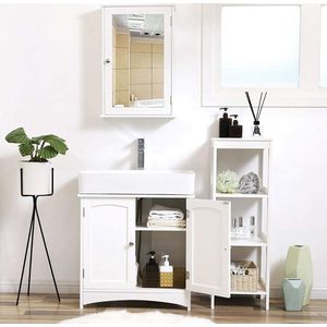 wastafelonderkast onderkast badkamermeubel 2 deuren met verstelbare plank hout, wit, 60 x 60 x 30 cm (B x H x D) BBC01WT