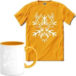 Kerst rendier sneeuwvlok - T-Shirt met mok - Dames - Geel - Maat XXL