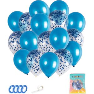 Festivz 40 stuks Blauw Ballonnen met Lint – Decoratie – Feestversiering - Papieren Confetti – Blue - Blue Latex - Verjaardag - Bruiloft - Feest