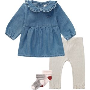 Noppies - Kledingset- 4 delig - Jurk Acariqua Medium Wash - Legging Varese oatmeal - 2 paar sokjes - Maat 80