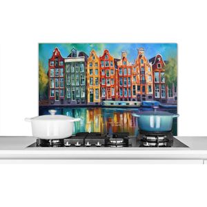 Spatscherm keuken 80x55 cm - Kookplaat achterwand Amsterdam - Olieverf - Gracht - Schilderij - Kunst - Muurbeschermer - Spatwand fornuis - Hoogwaardig aluminium