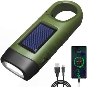 Draagbare noodradio - LED USB oplaadbare zaklamp, Zonnesolar dynamo, telefoonlader, wandelring, Geschikt voor nood, buiten, kamperen (Groen)