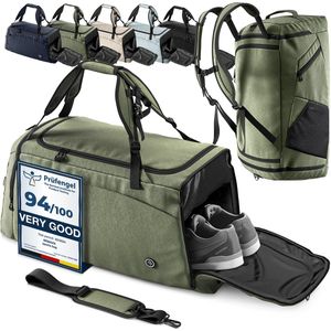 bemaxx Sporttas Gymbag Reistas 40L / 60L | Trainingstas met Rugzak-Functie Schoenencompartiment Vak voor natte Kleding | Sportrugzak Fitness Tas Weekender Zwemtas Duffelbag Sportzak Fitnesszak Sportbag Heren - 40L, Groen