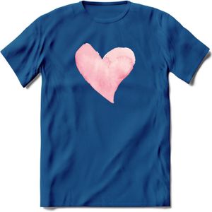 Valentijn Pastel waterverf Hart T-Shirt | Grappig Valentijnsdag Cadeautje voor Hem en Haar | Dames - Heren - Unisex | Kleding Cadeau | - Donker Blauw - XXL
