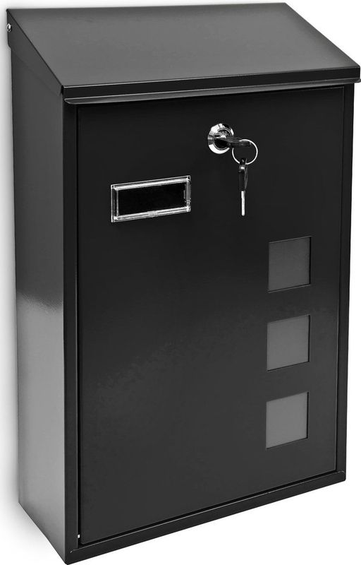 Relaxdays brievenbus muur - metaal - 25 x 40 x 10 cm - klein - met slot - modern - zwart