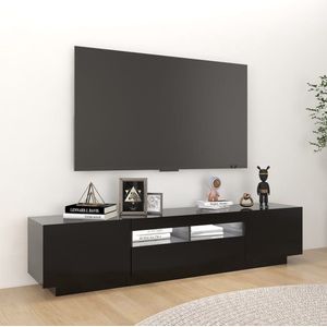 The Living Store TV-meubel Modern - Hifi-kast - 180 x 35 x 40 cm - RGB LED-verlichting - Zwart - Bewerkt hout