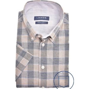 Ledub modern fit overhemd - korte mouw - lichtbruin - Strijkvriendelijk - Boordmaat: 44
