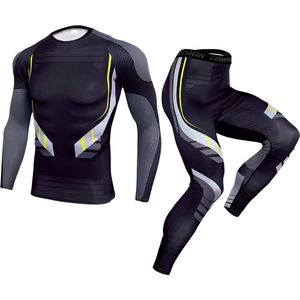 E-shop4u® - Mannen Compressie Sport Thermisch Ondergoed - Winter Warm Kompres Lange - Onderbroek Shirt & Tops Bottom pak- Warmte & Prestatie - Grijs/Zwart - XL