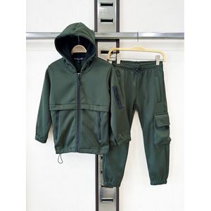 Joggingpak Kind – Vest met Capuchon + Broek – Trainingspak – Maat 98/104 – Jongens & Meisjes – Kleur Kaki groen – Hele Jaar Draagbaar - Topkwaliteit