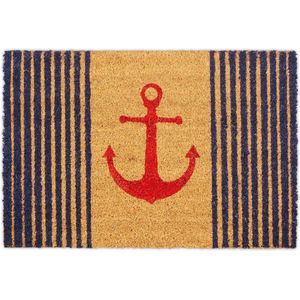 deurmat kokos - met anker print - 40 x 60 cm - antislip - rechthoekig - binnen - buiten