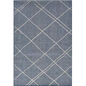 Vercai Rugs Terrace Collectie - Laagpolig Vloerkleed - Tapijt voor Binnen en Buiten - Polypropyleen - Blauw / Ivoor - 160x220 cm