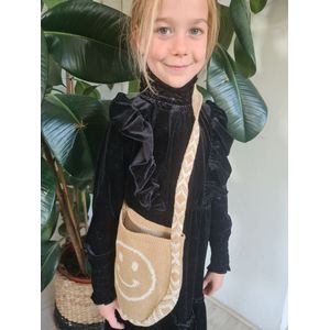 Gebreid schoudertas kind -Cremekleurige shopper - totebag smiley - Kerstcadeau kind -Gebreid kindertas - Cadeau kind - Hii You