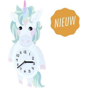 Kinderklok Eenhoorn mintgroen | STIL UURWERK | dieren wandklok van hout voor kinderkamer en babykamer - decoratie accessoires | meisjes slaapkamer