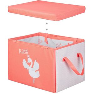 relaxdays speelgoedkist - stof - opbergbox - met deksel - opvouwbaar - opbergdoos zwanenprinses