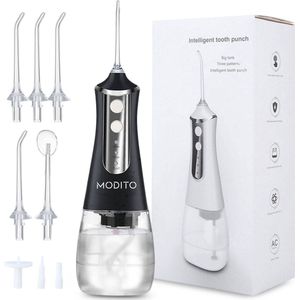 Modito Waterflosser PRO - 350ML - 3 standen - 6 Opzetstukjes - Monddouche - Draadloos flosapparaat - Zwart