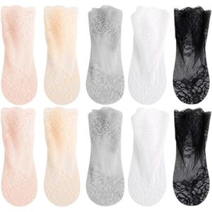 Allecto plus - Damessokken 5 paar ruches kanten netsokken zomer netkousen voor dames en meisjes in verschillende kleuren