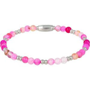 My Bendel Fijne zilverkleurige elastische armband Rose Stripe Agate edelsteen 4mm - Zilverkleurige elastische armband van edelstaal gecombineerd met Rose Stripe Agate edelsteen - Met luxe cadeauverpakking