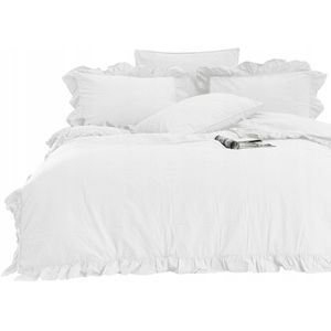 Stonewashed Katoenen Dekbedovertrek 160x200 met Ruches - Optic White