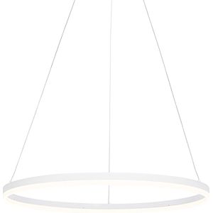 QAZQA anello - Moderne Dimbare LED Hanglamp met Dimmer voor boven de eettafel | in eetkamer - 1 lichts - Ø 80 cm - Wit - Woonkamer | Slaapkamer | Keuken