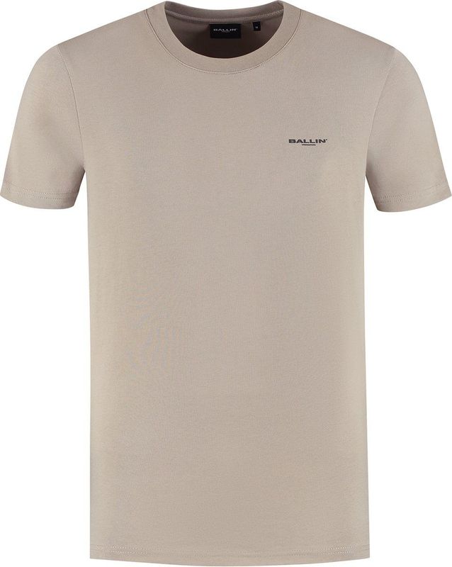Ballin Amsterdam - Stacked Outline Logo - T-shirt - Taupe - Regular Fit - Korte Mouwen