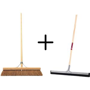 Synx Tools Coco Binnenbezem 50cm + Vloertrekker 35cm met Steel 120cm - Zaalveger – Vloerreiniger – Moppen - Zachte bezem kokos met steel 150cm